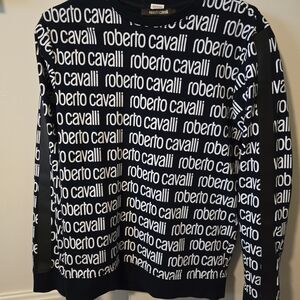 Roberto Cavalli Black and White Logo Crewneck Sweater